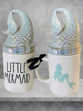 NEW Rae Dunn Double Sided Disney Little Mermaid Tail Lidded Mug Set